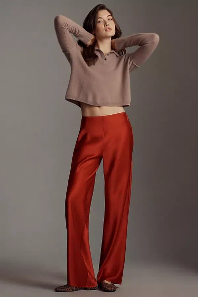 Reformation Gale Satin Mid-rise Bias-cut Pants In Red