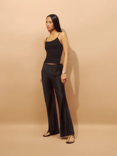 Reformation Petites Gale Satin Mid Rise Bias Pant In Black
