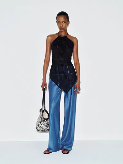 Reformation Gale Satin Mid Rise Bias Pant Blue Xs