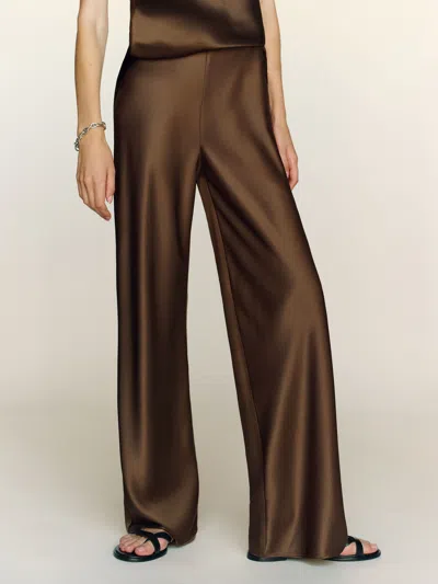 Reformation Gale Satin Mid Rise Bias Pant In Brown
