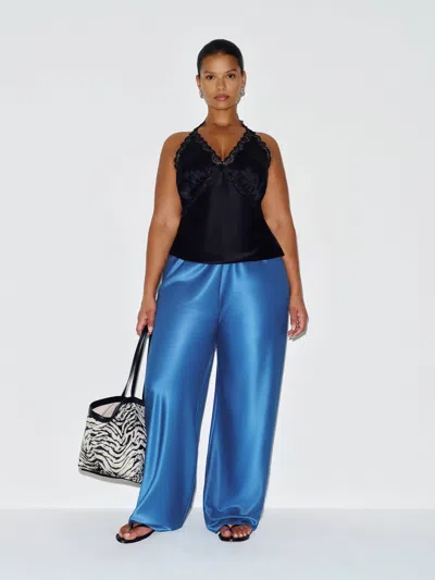 Reformation Gale Satin Mid Rise Bias Pant Es Blue 3x In Black
