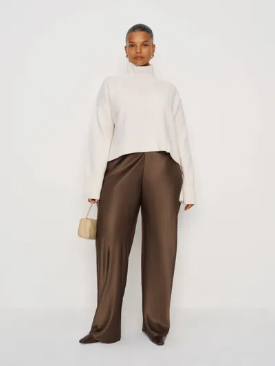 Reformation Gale Satin Mid Rise Bias Pant Es In Brown