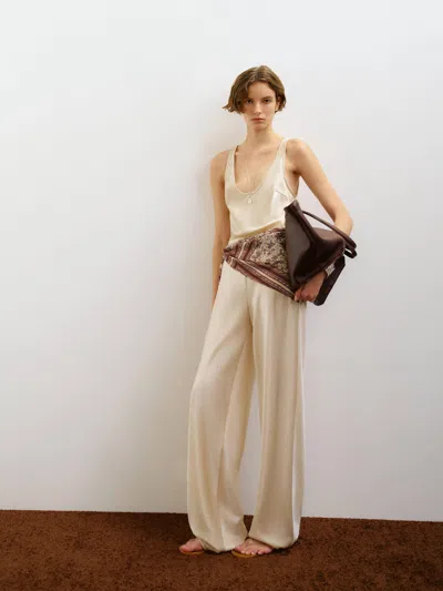 Reformation Gale Satin Mid Rise Bias Pant Ivory Large In Neutral