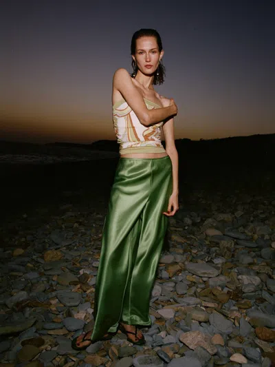 Reformation Gale Satin Mid Rise Bias Pant Jade Green Small