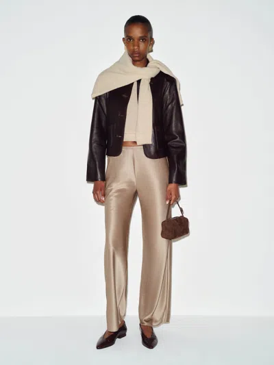 Reformation Gale Satin Mid Rise Bias Pant Natural Large In Gray