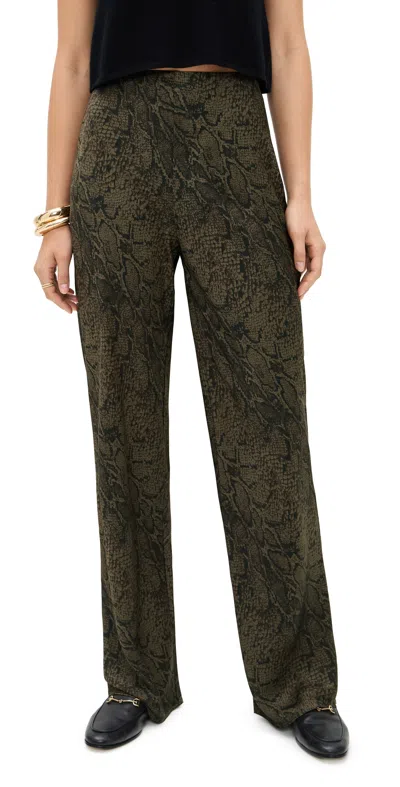 Reformation Gale Satin Mid Rise Bias Pants Venom In Green
