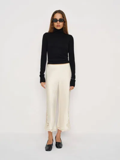Reformation Gale Satin Mid Rise Capri Pant Ivory Xs In White