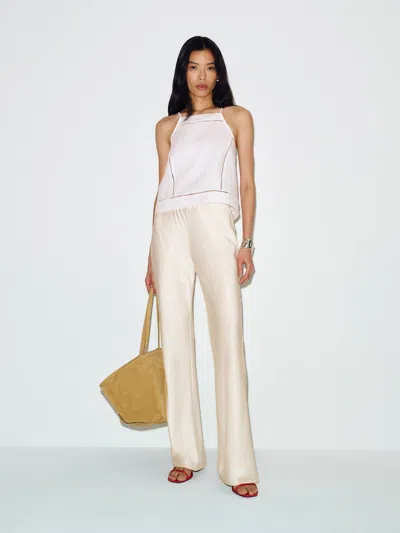 Reformation Gale Satin Mid Rise Long Pant Ivory ml In Neutral