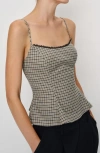 Reformation Womens Genevieve Check-print Woven Top Beige And Black Check In Gray