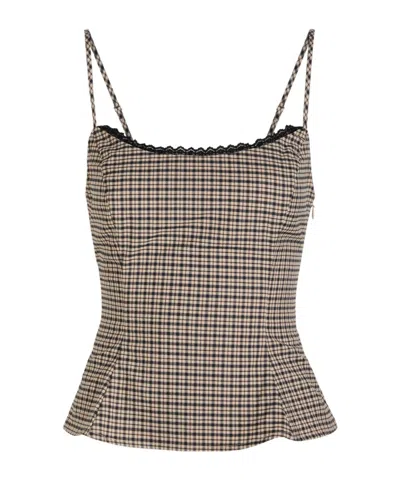 Reformation Genevieve Plaid Woven Top In Brown