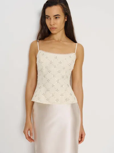Reformation Genevieve Top Ivory Sparkle Lace 10 In Neutral