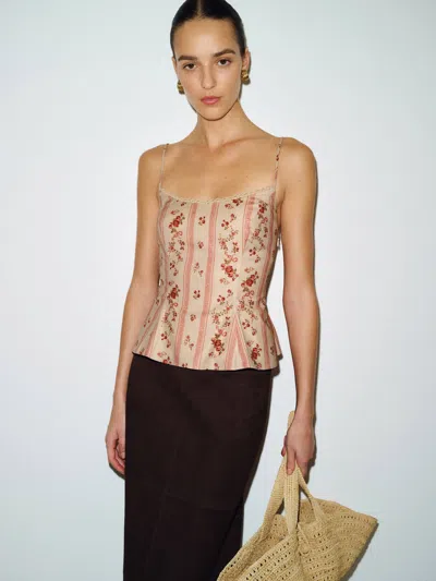 Reformation Genevieve Top Pink Lace 12 In Brown