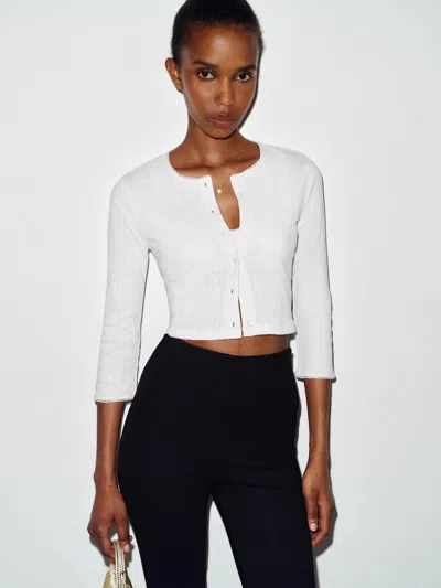 Reformation Gia Pointelle Knit Cardigan Ivory Xs In White