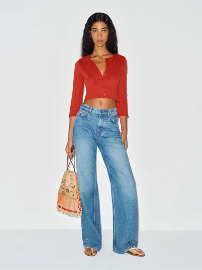 Reformation Gia Pointelle Knit Cardigan Red Xs