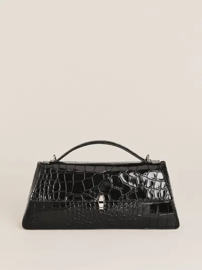 Reformation Gia Shoulder Bag In Black Croc-effect