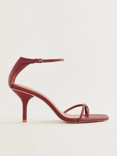 Reformation Gigi Strappy Mid Heel Sandal In Brick Red Leather