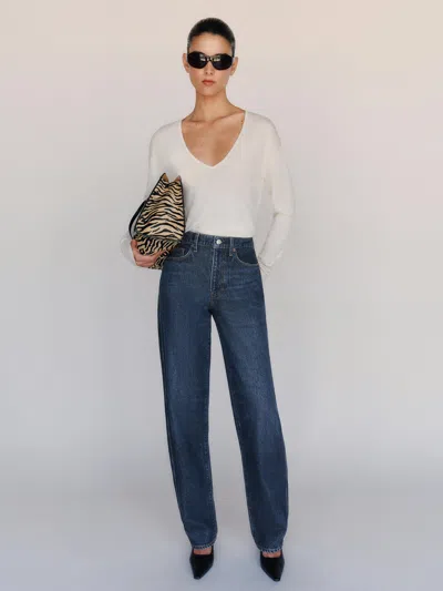 Reformation Gina High Rise Bow Leg Jeans Blue Denim 23 In Bleu