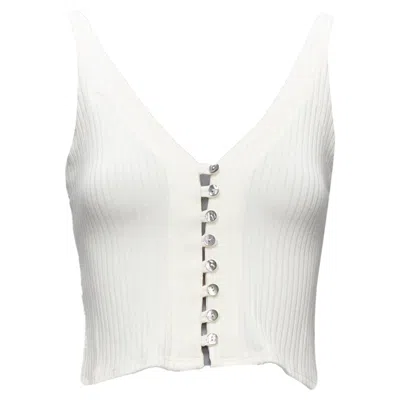 Reformation Giorgia Ribbed Shell Button Loops V Neck Tank Top In White