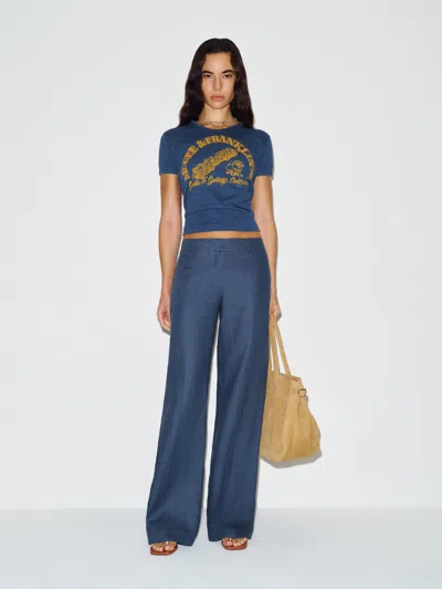 Reformation Gisele Low Rise Linen Pant Blue 12