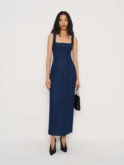 Reformation Gladys Super Stretch Denim Midi Dress Blue 12