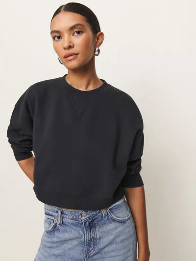 Reformation Grace Cropped Vintage Oversized Crewneck Sweatshirt In Black
