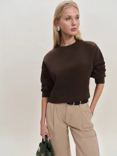 Reformation Grace Cropped Vintage Oversized Crewneck Sweatshirt In Mole