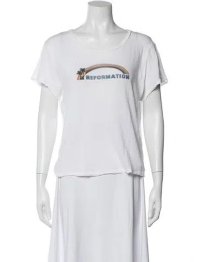 Pre-owned Reformation Graphic Print Crew Neck T-shirt In White