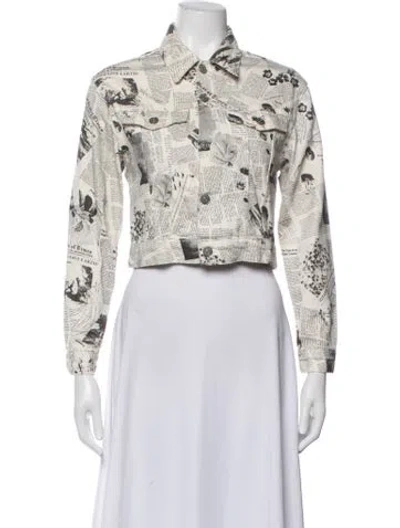 Pre-owned Reformation Graphic Print Denim Jacket In White