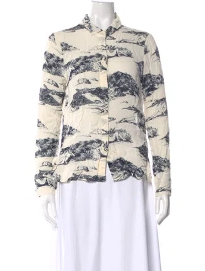 Pre-owned Reformation Graphic Print Long Sleeve Blouse In Neutral