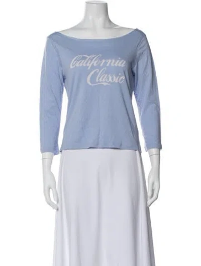 Pre-owned Reformation Graphic Print Off-the-shoulder T-shirt In Blue