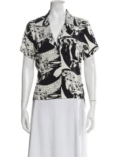 Pre-owned Reformation Graphic Print Short Sleeve Blouse In Multi
