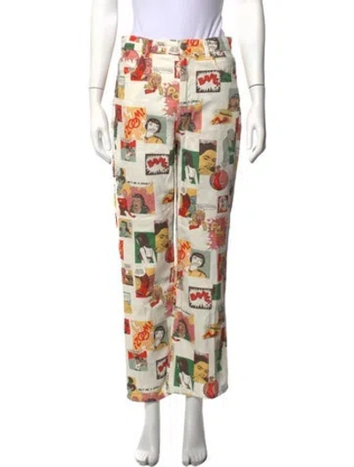 Pre-owned Reformation Graphic Print Straight Leg Pants In Neutrals