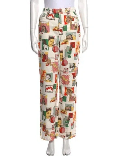 Pre-owned Reformation Graphic Print Straight Leg Pants In White
