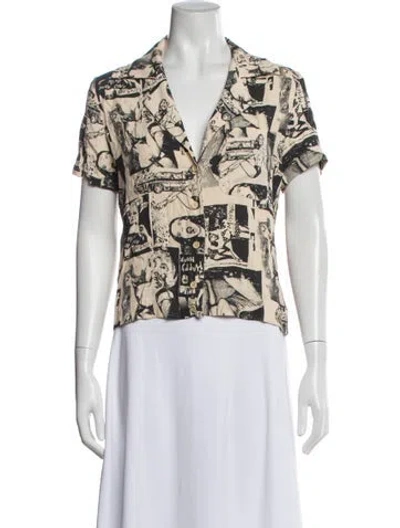 Pre-owned Reformation Graphic Print V-neck Blouse In Blue