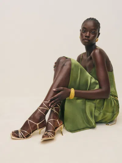 Reformation Gray Heeled Sandal In Gold