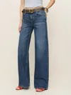 Reformation Greta Super Stretch Low Rise Wide Leg Jeans In Blue
