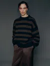 Reformation Gwen Oversized Regenerative Wool Sweater In Navy/espresso Stripe