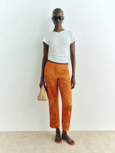 Reformation Hadley Mid Rise Satin Pant Burnt Orange 0