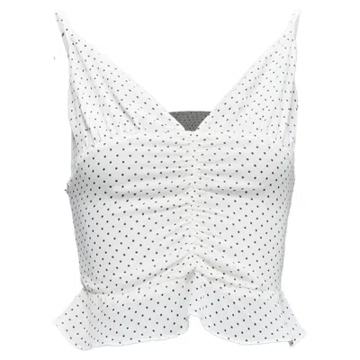 Reformation Hall Polka Dot V Neck Retro Ruched Tank Top In White