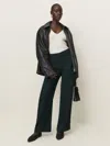 Reformation Hallie Mid Rise Pant In Dark Slate Check