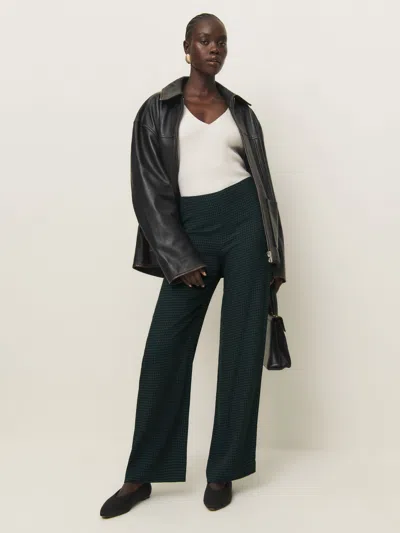 Reformation Hallie Mid Rise Pant In Dark Slate Check