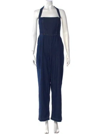 Pre-owned Reformation Halterneck Jumpsuit In Blue