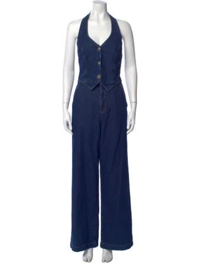 Pre-owned Reformation Halterneck Jumpsuit In Blue