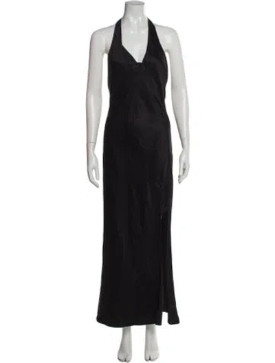 Pre-owned Reformation Halterneck Long Dress In Black