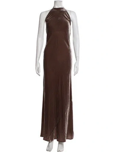 Pre-owned Reformation Halterneck Long Dress In Brown