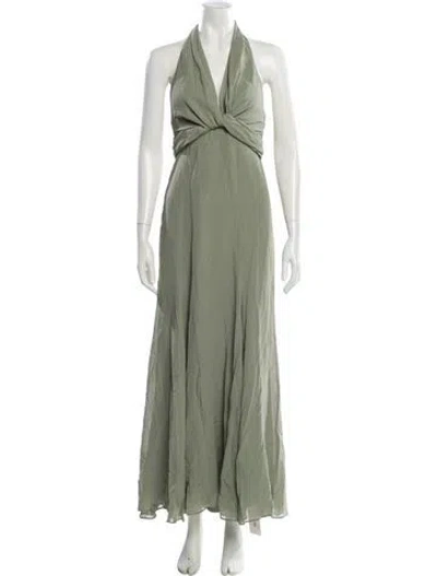 Pre-owned Reformation Halterneck Long Dress In Green