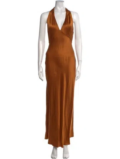 Pre-owned Reformation Halterneck Long Dress In Orange
