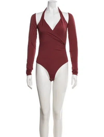 Pre-owned Reformation Halterneck Long Sleeve Bodysuit In Red