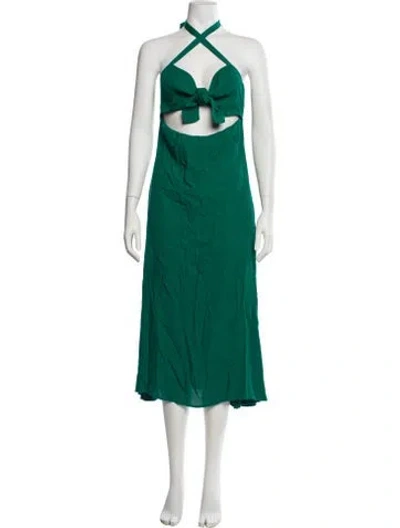 Pre-owned Reformation Halterneck Midi Length Dress In Green