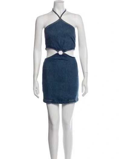 Pre-owned Reformation Halterneck Mini Dress In Blue